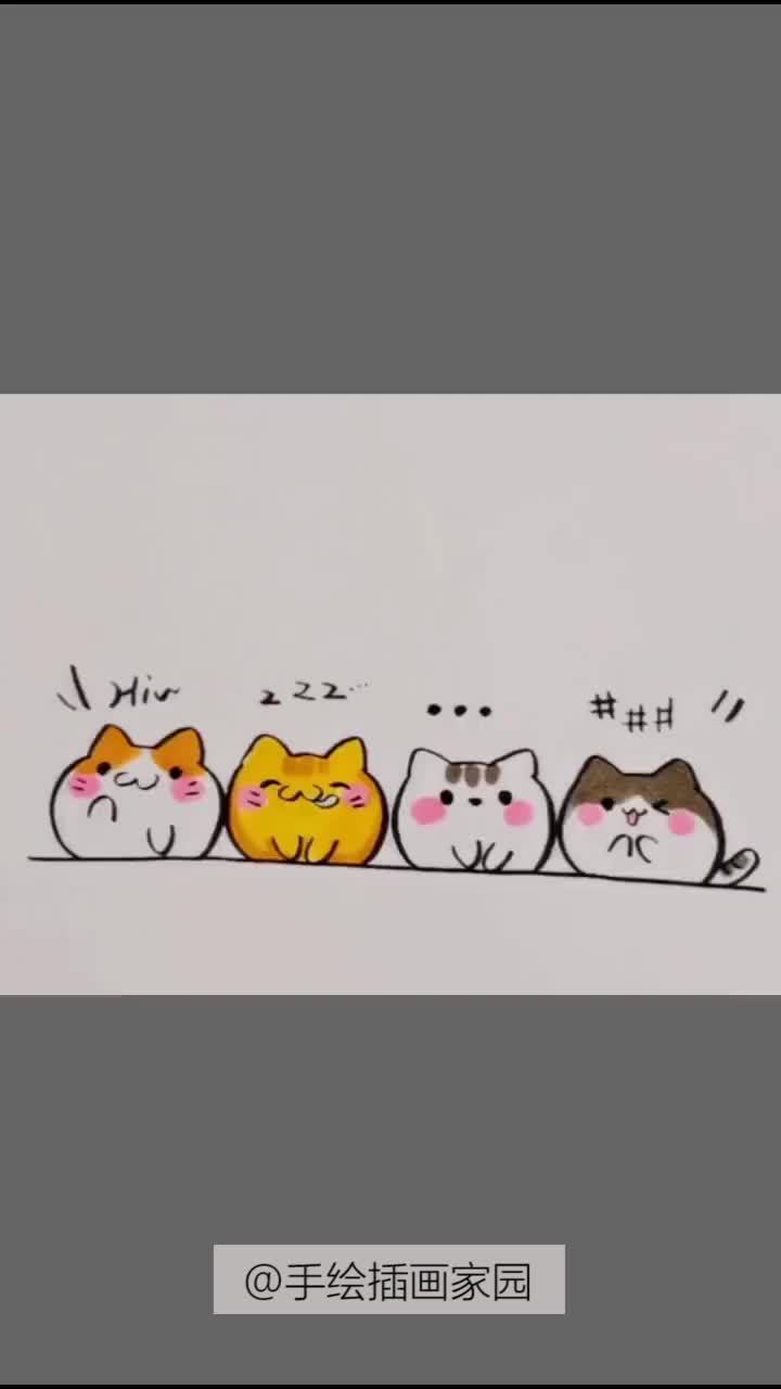 超可爱的猫猫猪猪简笔画,用括号和字母C就能上手,码了就是会了(手绘插画家园)