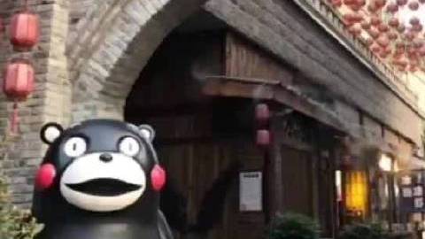 今日,随着重庆主城洪水退去,一只跟随洪水漂流至南滨路慈云寺附近的熊本熊雕塑,爆红网络上冲上