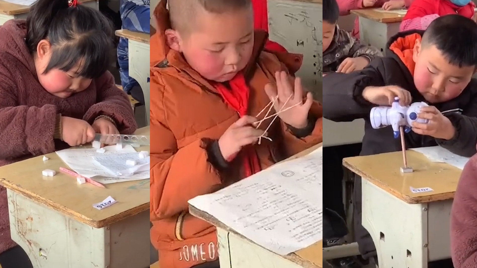 【小学生考试现场花样百出 实力演绎大型“摸鱼”现场】近日,全国各地小学纷纷组织期末考试,但