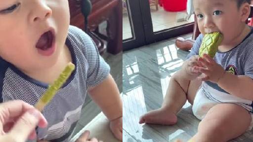 【妈妈做馒头雪糕糊弄萌娃:吃得很开心】近日,一萌娃看到大人吃雪糕嘴馋。妈妈就把面包、馒头做