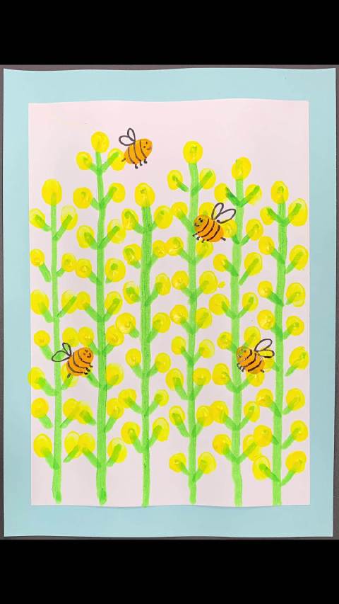 用手指就可以画春天的油菜花,非常简单哦!