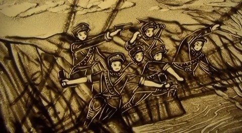 【动画学院创作长征主题沙画】#长春资讯#近日,吉林长春,长春高校沙画团队8名沙画师历时80