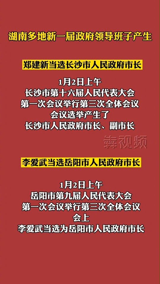 【湖南多地新一届政府领导班子产生】1月2日上午,长沙市第十六届人民代表大会第一次会议举行第