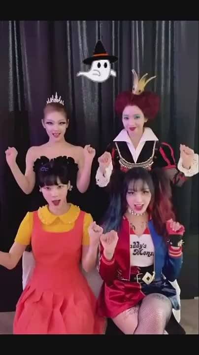 木头人+小丑女+红皇后+黑天鹅,Aespa万圣节的造型好特别呀
