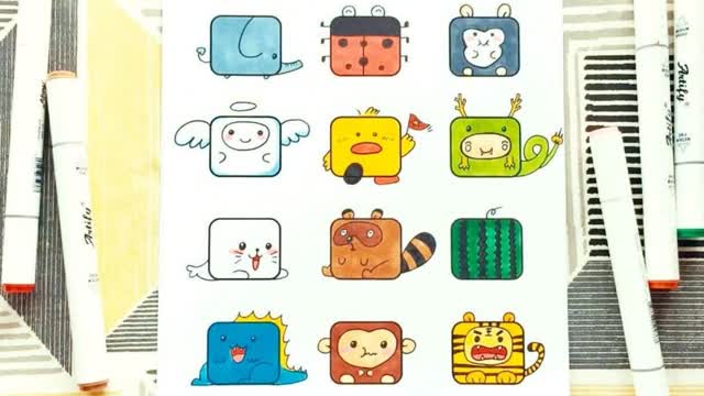 教你用小方块简笔画各种萌萌的小动物,手账、哄娃,新技能get~(画视频)