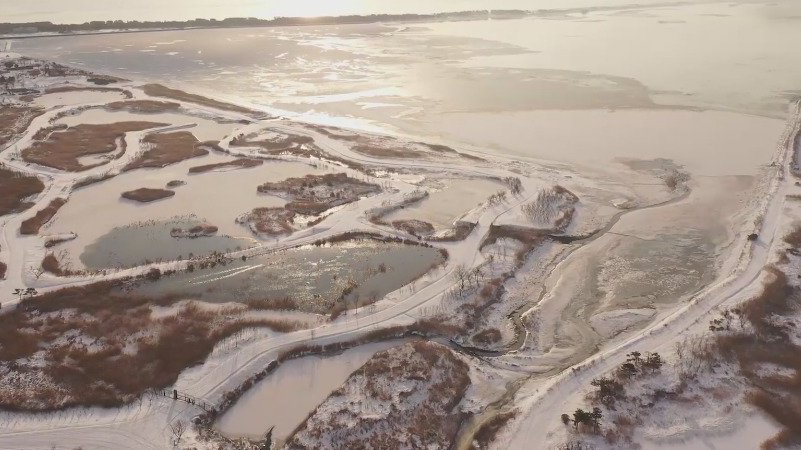 #冬游齐鲁# 【 雪后荣成天鹅湖上铺开绝美画卷】雪过天晴,威海荣成天鹅湖湿地公园被装点的分