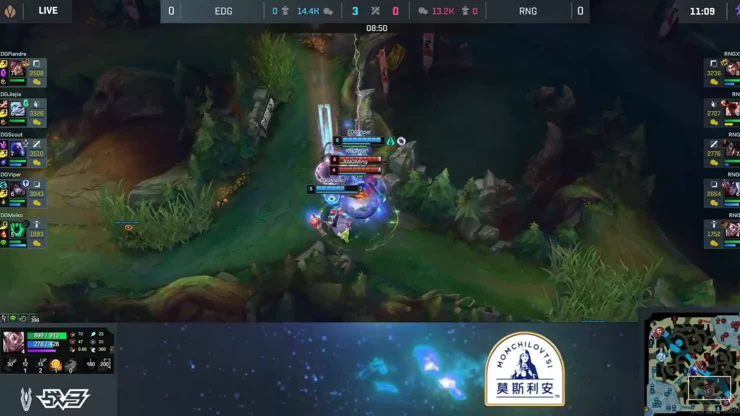 【2021LPL夏季赛 EDG vs RNG】双方野区相遇,Cryin的卡牌及时支援,成功