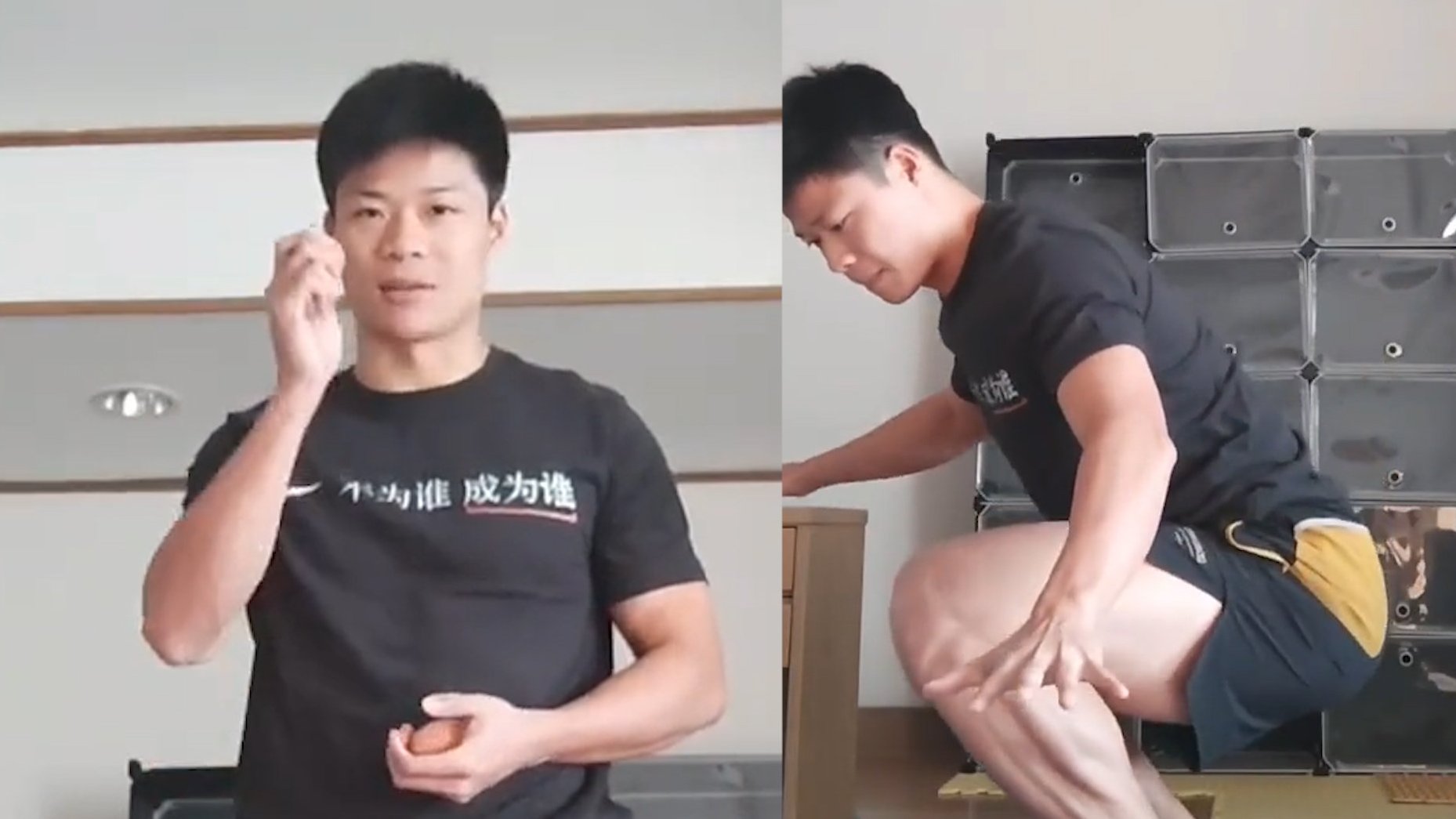 【#苏炳添发起全网鸡蛋挑战# ,踩生鸡蛋深蹲不破壳,小腿肌肉太引关注】据星视频 报道,2月