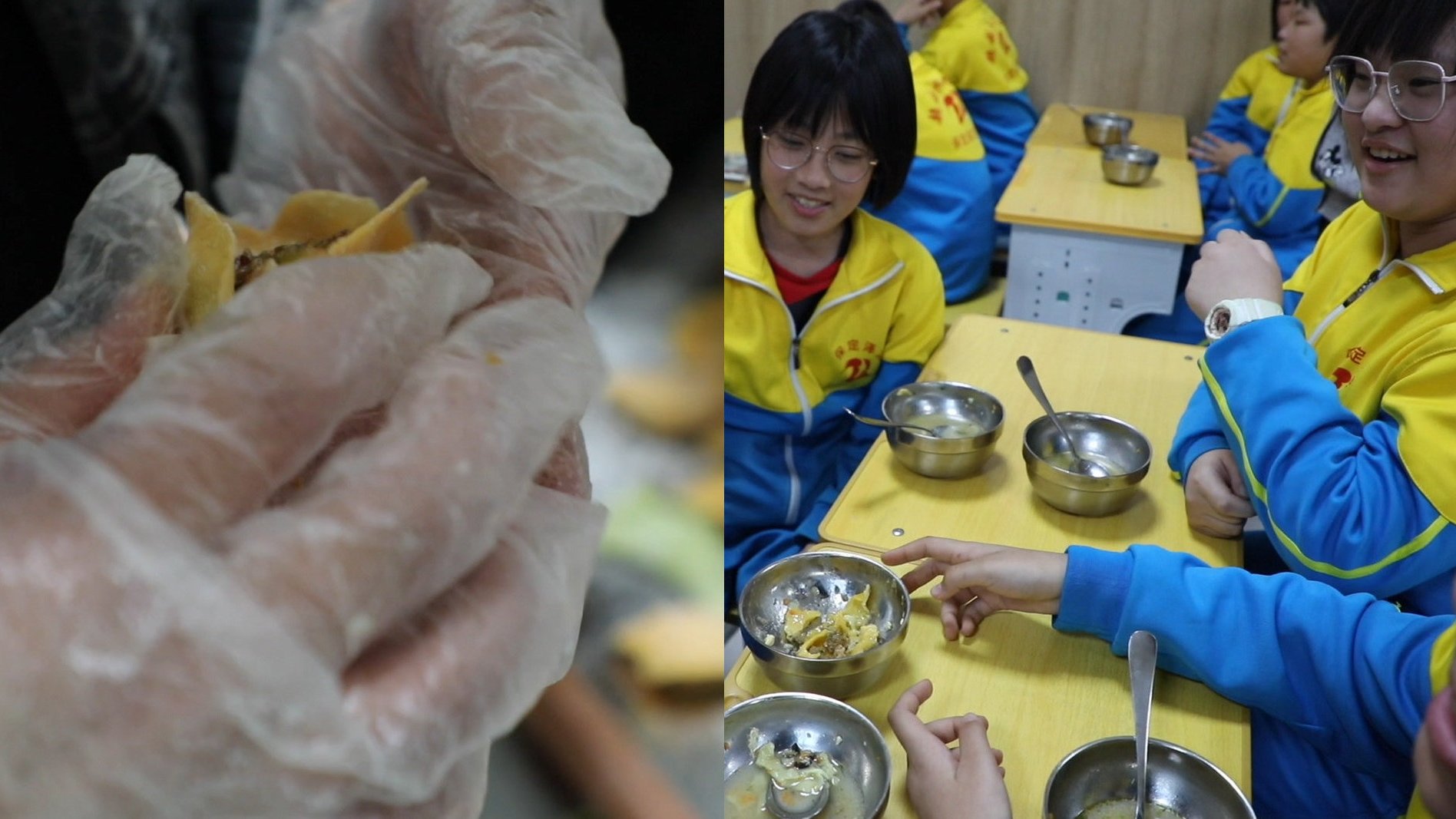 【老师给学生包立冬的第一碗五彩水饺 ,学生:妈妈的味道 】11月7日,河北保定。泽龙实验中